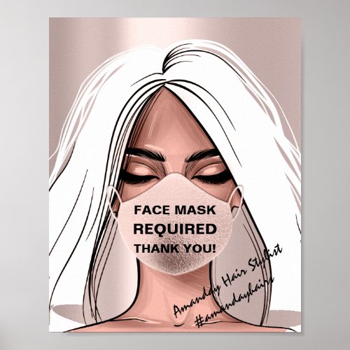 Face Mask Covering Required Covid Hairdresser Rose Poster