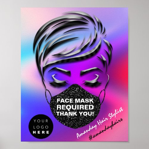 Face Mask Covering Required Covid Holograph Logo Poster