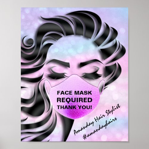 Face Mask Covering Required Covid Holograph Pink Poster
