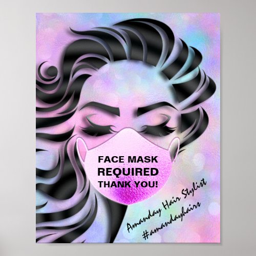 Face Mask Covering Required Covid Holograph Pinky Poster