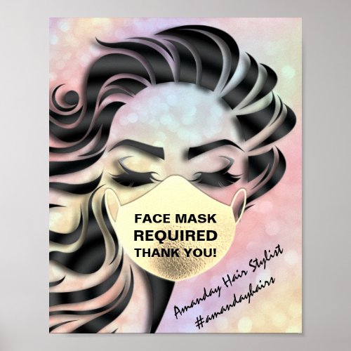 Face Mask Covering Required Covid Holograph Rose Poster
