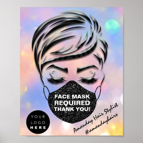 Face Mask Covering Required Covid Holographic Logo Poster