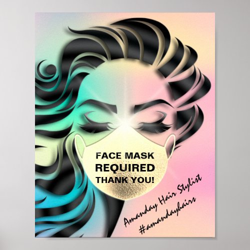 Face Mask Covering Required Covid Holographic Poster