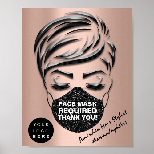 Face Mask Covering Required Covid Lash Rose Logo Poster