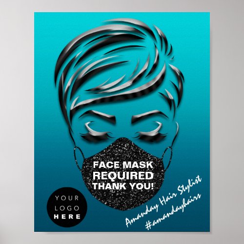 Face Mask Covering Required Covid Lashes Hair Logo Poster