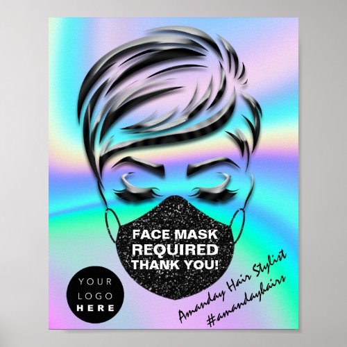 Face Mask Covering Required Covid Makeup Hair Logo Poster