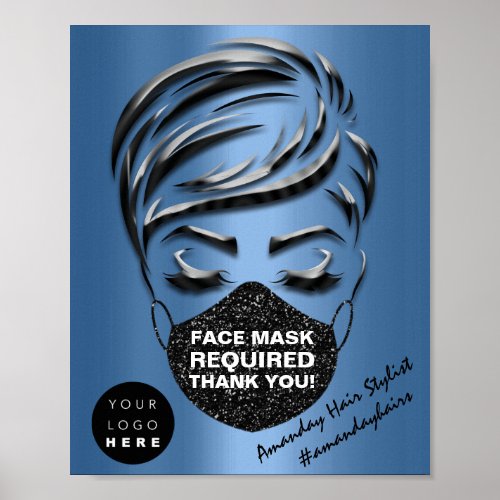 Face Mask Covering Required Covid Navy Custom Logo Poster