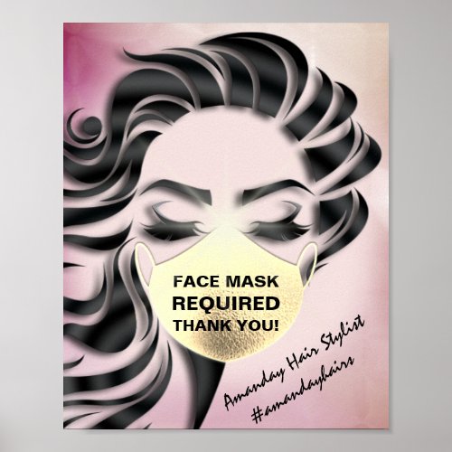 Face Mask Covering Required Covid Pink Blush Gold Poster