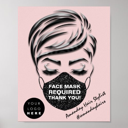 Face Mask Covering Required Covid Pink Custom Logo Poster