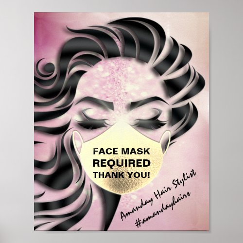 Face Mask Covering Required Covid Pink Glitter Poster
