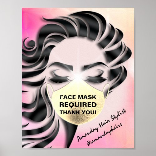 Face Mask Covering Required Covid Pink Gold Poster