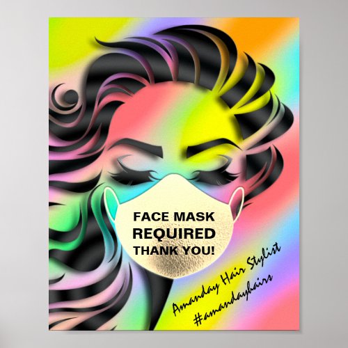 Face Mask Covering Required Covid Rainbow Unicorn Poster