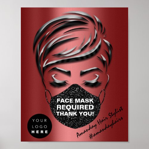 Face Mask Covering Required Covid Red Custom Logo Poster
