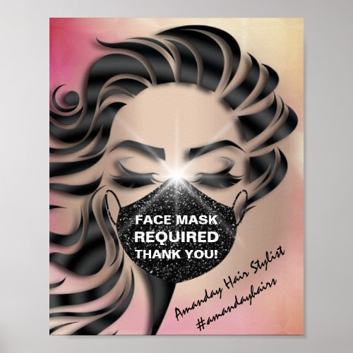 Face Mask Covering Required Covid Rose Black Poster