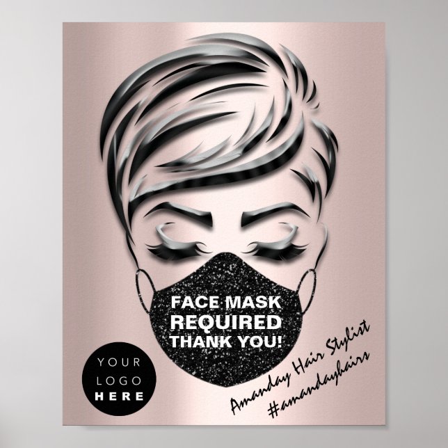 Face Mask Covering Required Covid Rose Custom Logo Poster (Front)