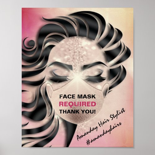 Face Mask Covering Required Covid Rose Glitter Poster