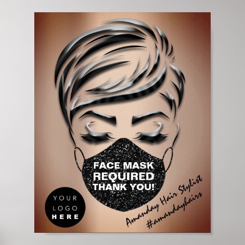 Face Mask Covering Required Covid Rose Gold Logo Poster
