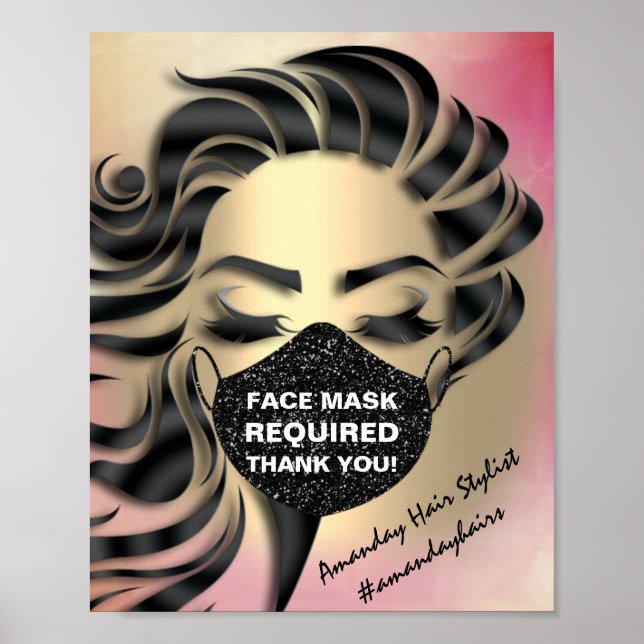 Face Mask Covering Required Covid Rose Gold Poster (Front)