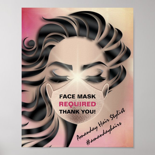 Face Mask Covering Required Covid Rose Hair Poster (Front)