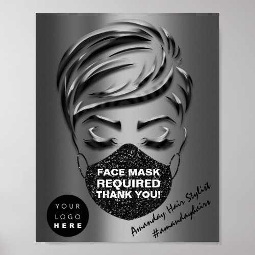 Face Mask Covering Required Covid Silver Gray Logo Poster