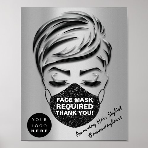 Face Mask Covering Required Covid Silver Logo Poster
