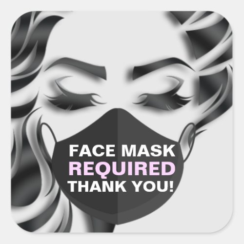 Face Mask Covering Required Hair Lash Pink Covid Square Sticker