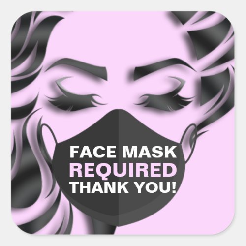 Face Mask Covering Required Hair Lashes Pink Covid Square Sticker