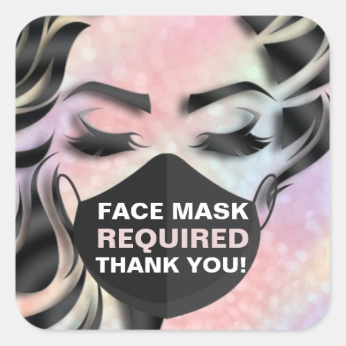 Face Mask Covering Required Holographic Covid Square Sticker