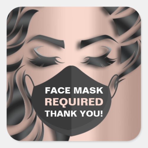 Face Mask Covering Required Lashes Rose Covid Square Sticker