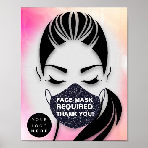 Face Mask Covering Required Logo Gray Lash Pink Poster