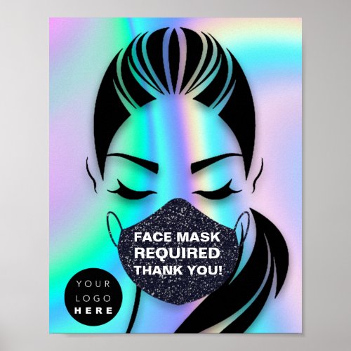 Face Mask Covering Required Logo Holographic Poster