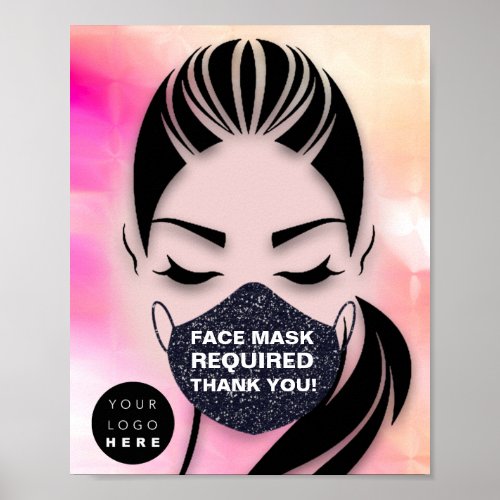 Face Mask Covering Required Logo Pink Watercolor Poster