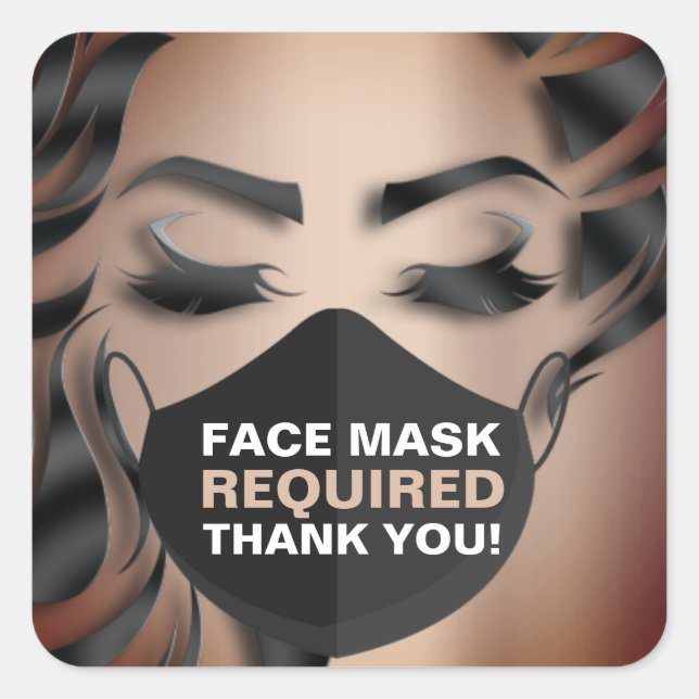 Face Mask Covering Required Makeup Rose Covid Square Sticker (Front)