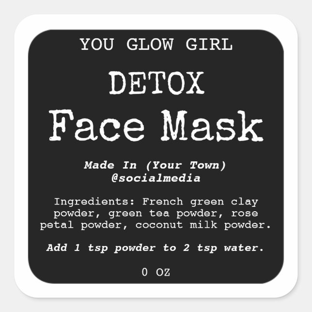 Face Mask Detox Powder Product Labels (Front)