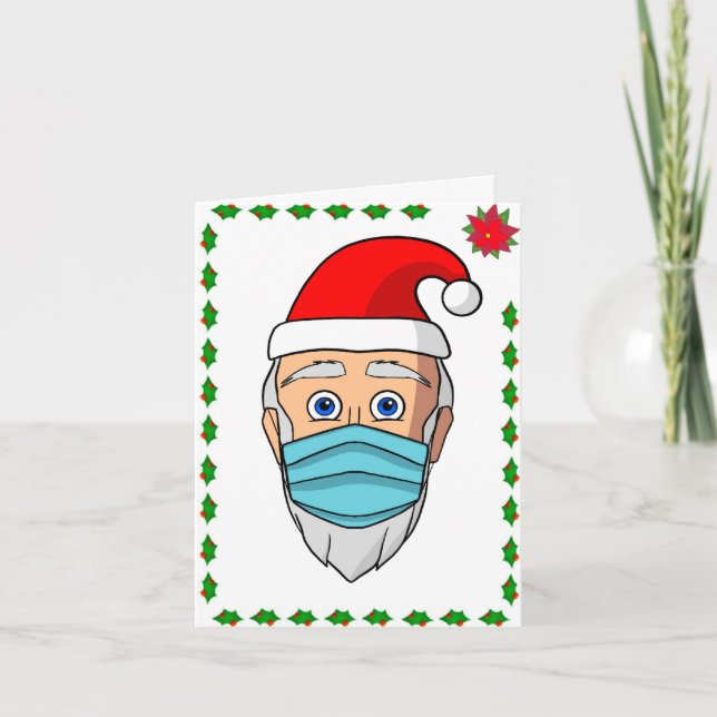 Face Mask Father Christmas Folded Holiday Card (Front)