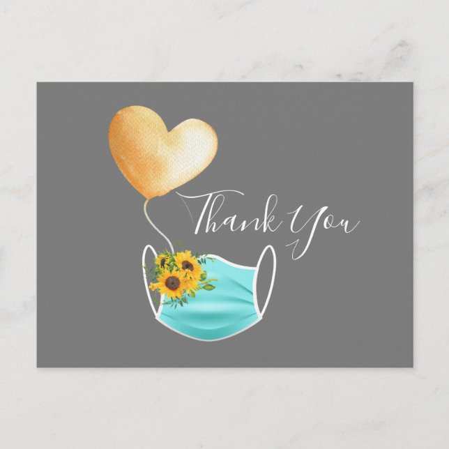 Face Mask & Flowers Thank You Postcard (Front)