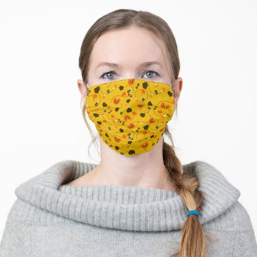 Face Mask Halloween Costume Pumpkin Maple Leaves (Worn)