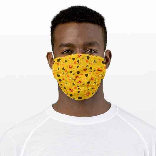 Face Mask Halloween Costume Pumpkin Maple Leaves (Worn)