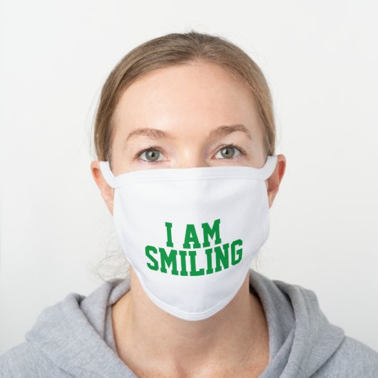 Face Mask: I am smiling White Cotton Face Mask (Worn)