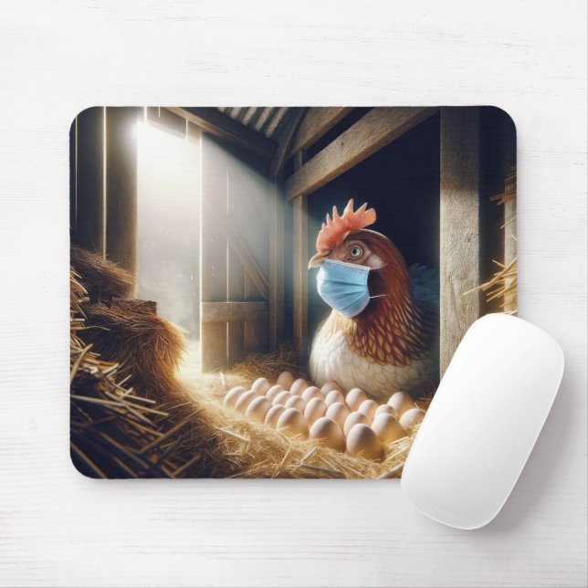 Face Mask On a Farm Hen Mouse Pad (With Mouse)