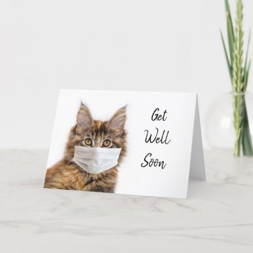 Face mask on Maine Coon cat Card