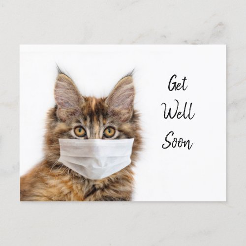 Face mask on Maine Coon cat get well Postcard