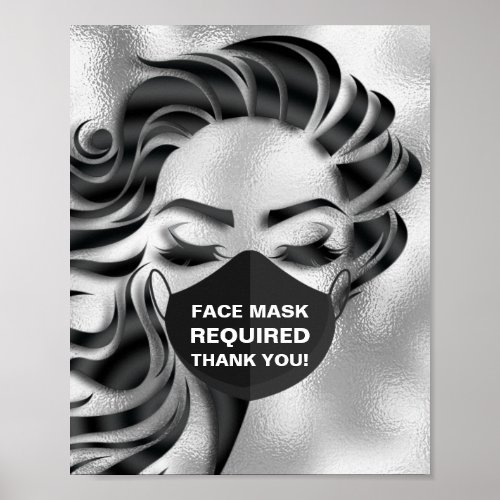 Face Mask Required Covid Cosmetologist Hair Silver Poster