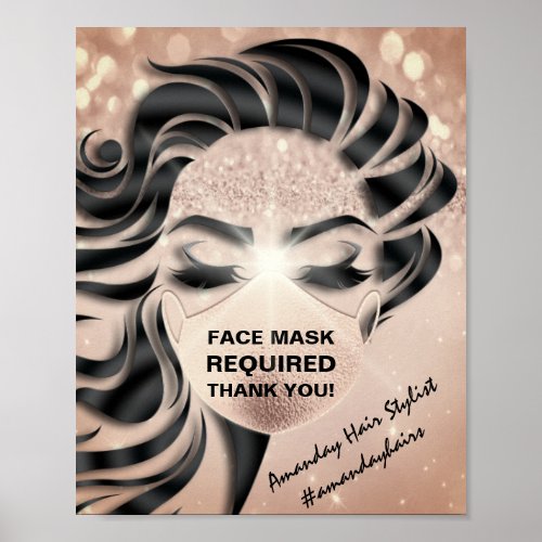 Face Mask Required Covid Eyelash Hair Nails Rose Poster