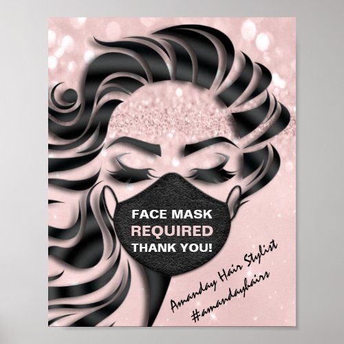 Face Mask Required Covid Eyelash Hair Pink Thank Poster