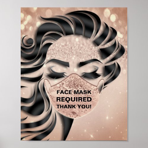 Face Mask Required Covid Eyelash Rose Glitter Hair Poster