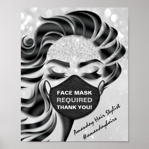 Face Mask Required Covid Eyelash Silver Gray Thank Poster