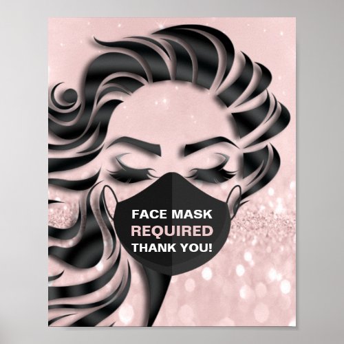 Face Mask Required Covid Eyelashes Hair Glitter Poster