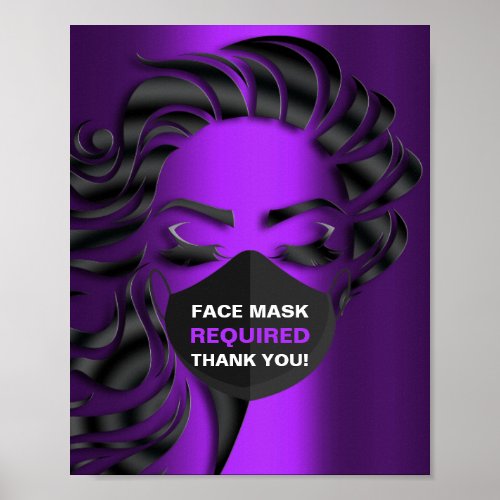 Face Mask Required Covid Eyelashes Hair Purple Vip Poster