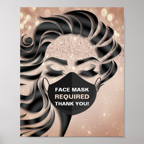 Face Mask Required Covid Eyelashes Rose Glitter Poster